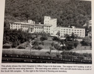 C&O Hospital areal photograph showing 1917 and 1955 construction