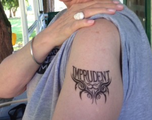 Jane Austen-inspired tattoo that reads, "Imprudent" 