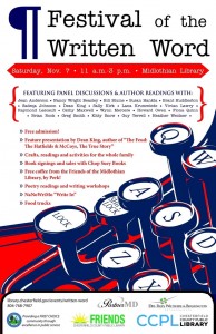 Writers Conference poster: Festival of the Written Word, November 07, 11 a.m.-3 p.m., Midlothian Library
