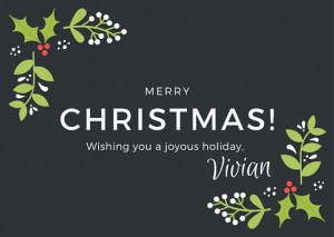 Merry Christmas! Wishing you a joyous holiday, Vivian