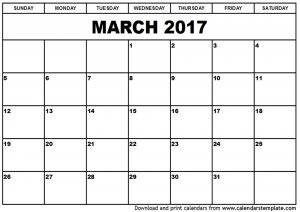 march 2017 calendar
