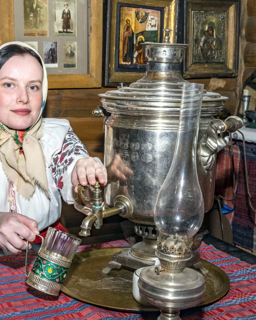 Russian tea samovar and podstakannik
